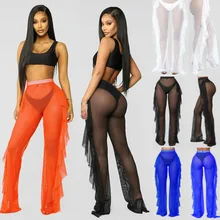 Sexy Womens Mesh Sheer Pants Trousers Bikini Cover Up Beach Wide Leg Swimwear