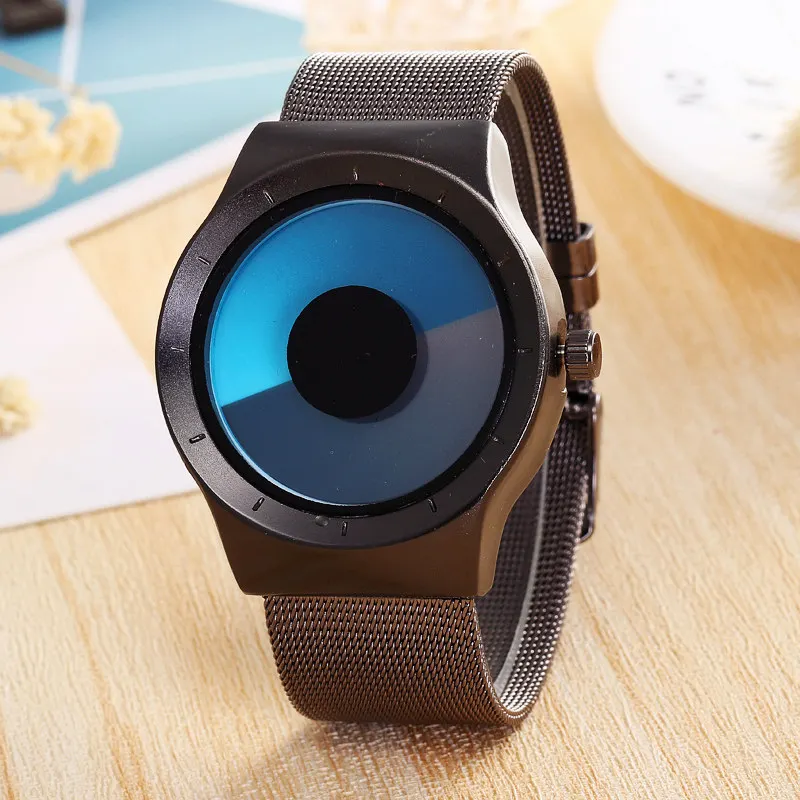 

Cross Border Hot Selling Creative Concept Watch Scanning Color Changing Dial Stainless Steel Alloy Mesh Belt Quartz Watch