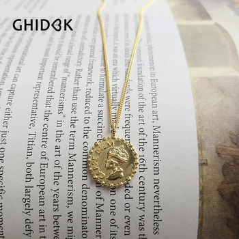 

GHIDBK 925 Sterling Silver 15mm Medallion Coin Pendant Necklaces Minimalist Face Disc Charm Chokers Handmade Gold Collar Jewelry