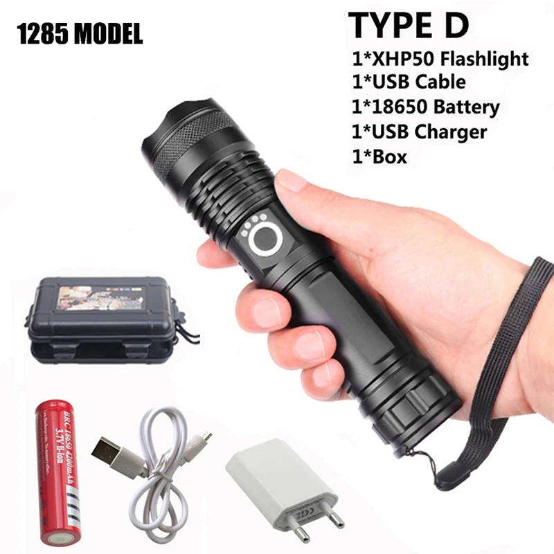 1285 TypeD Светодиодный фонарь Xlamp 3* XHP50 светодиодный Мощный тактический светодиодный фонарь Водонепроницаемый фонарь 18650 перезаряжаемый аккумулятор - Испускаемый цвет: 1285 TypeD