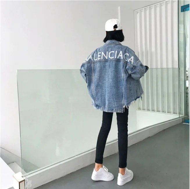 AliExpress осенне-зимний джинсовый пиджак свободного кроя в Корейском стиле с принтом букв и запахом