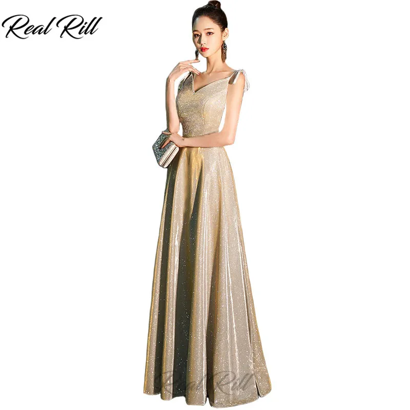 

Elegant V-Neck Prom Dresses 2019 Formal Evening Gown Zipper Up Back Floor Length A-Line Satin Long Dress With Shawl For Party