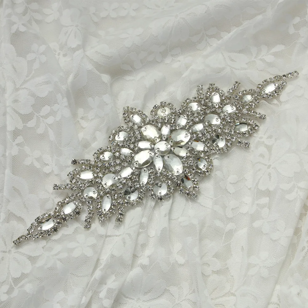 Crystal Applique 11 1 pcs Purple inestone Beaded Patch Wedding Sash Belt for Women RhSewing on for Clothing Bags Shoes Evening dress Applique - Цвет: Crystal Applique 11