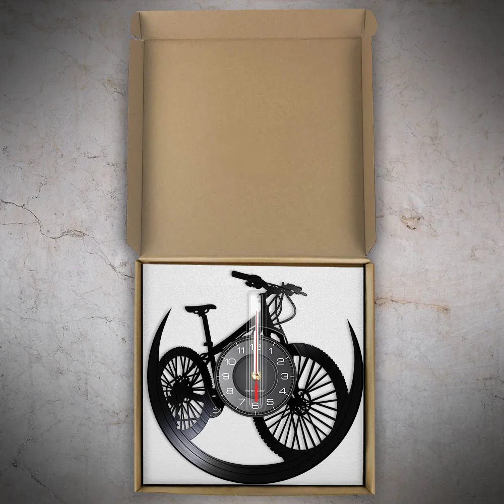 Road Mountain Bike Vinyl Album Record Wall Clock Cycling Decor Sports Events Bicycle Man Cave Watch Mountain Biker Cyclist Gift quartz wall clock