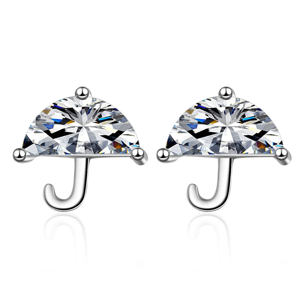 

925 Sterling Silver White Crystal Umbrella Stud Earrings For Women Wedding Gift Female pendientes mujer moda eh1243
