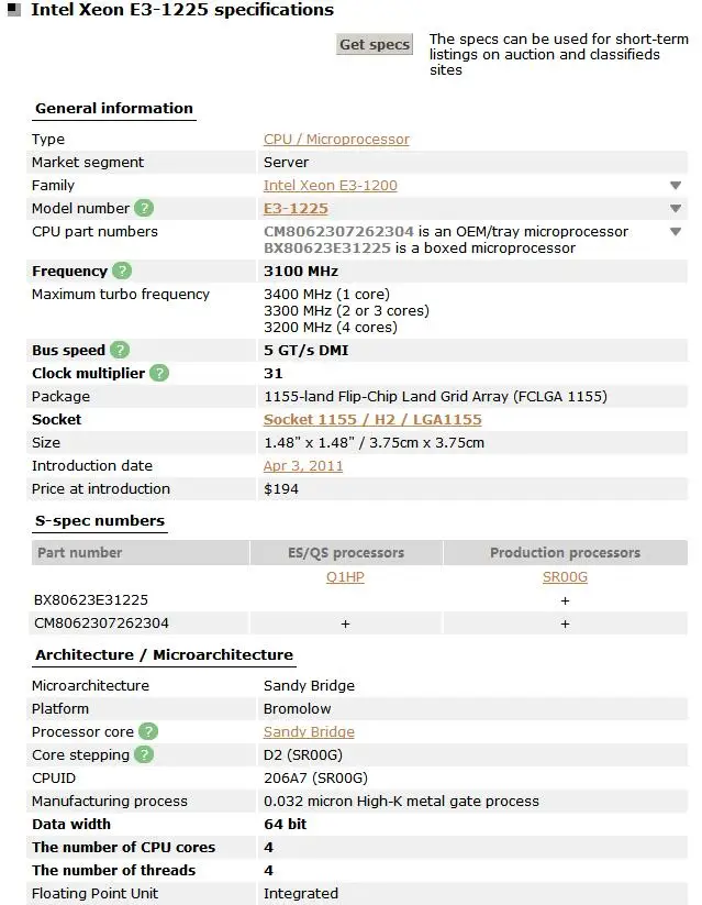 Intel Xeon E3-1225 E3 1225 3,1 ГГц четырехъядерный процессор 6M 95W LGA 1155 протестированный рабочий