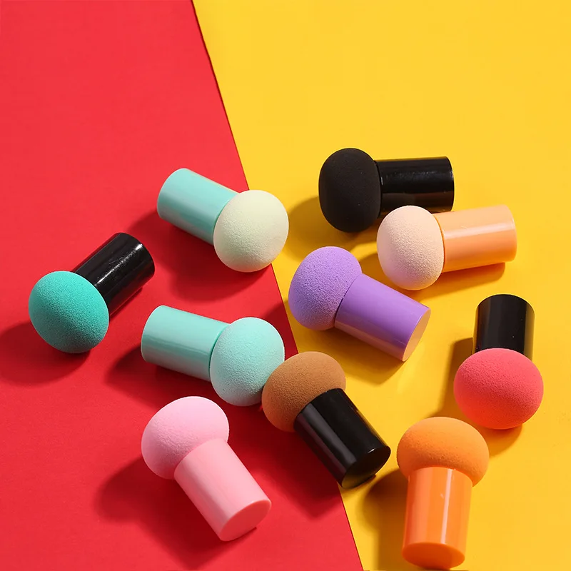 New Style Spherical Beauty Pen Puff Makeup Tool Mushroom Plastic Handle Puff Short Handle Beauty Puff Egg Tool