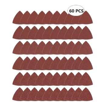 

60pcs Triangular Hook and Loop Triangle-Sandpaper, Fit 3-1/8 Inch Oscillating Multi Tool Sanding Pad, Assorted 40 60 80 100 120