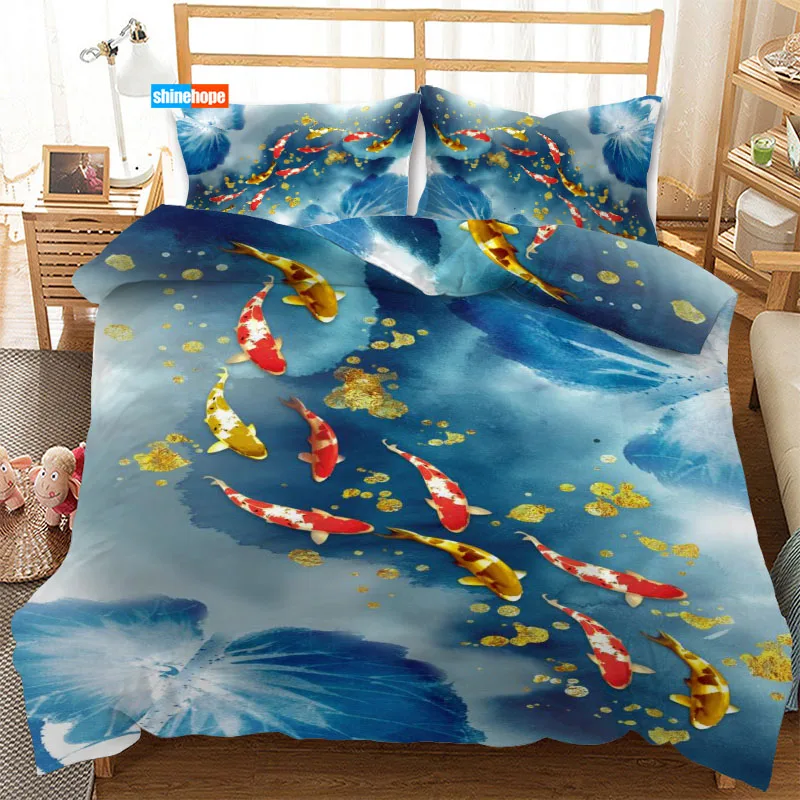 

3 Pcs Luxury Duvet Cover Set Fashion 3D Stereo Fish Bedding Sets Comforter Duvet Cover Pillowcase Home Textiles