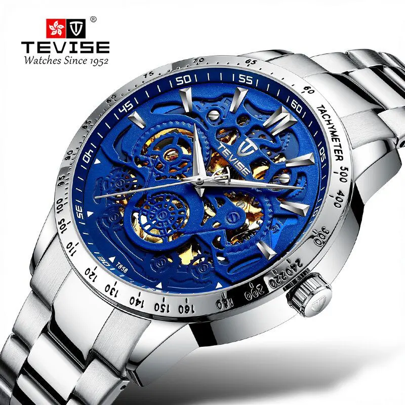 

TEVISE Business Watch Multifunction Automatic Self-wind Mechanical Watch Tourbillon Hollow Out Waterproof Men Wristwatch Clock