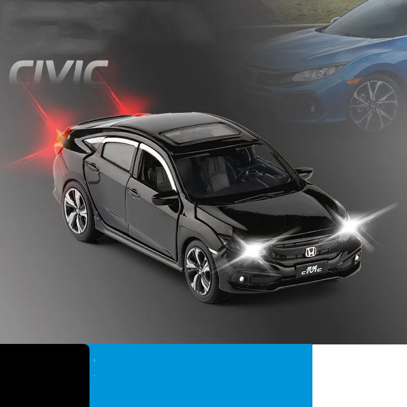 Высокая имитация литья под давлением модель автомобиля CIVIC 1/32 металлический сплав автомобили огни Игрушки транспортные средства для детей Подарки для детей - Цвет: Черный