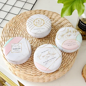 

New Simple Marble Pattern Tin Storage Box Baking Floral Cookie DIY Cute Tin Storage Box For Children Gifts Dessert Storage Box