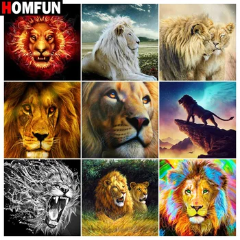 

HOMFUN Diamond Painting Cross Stitch "Lion animal" 5D DIY Diamond Embroidery Full Square/round Rhinestone Of Picture