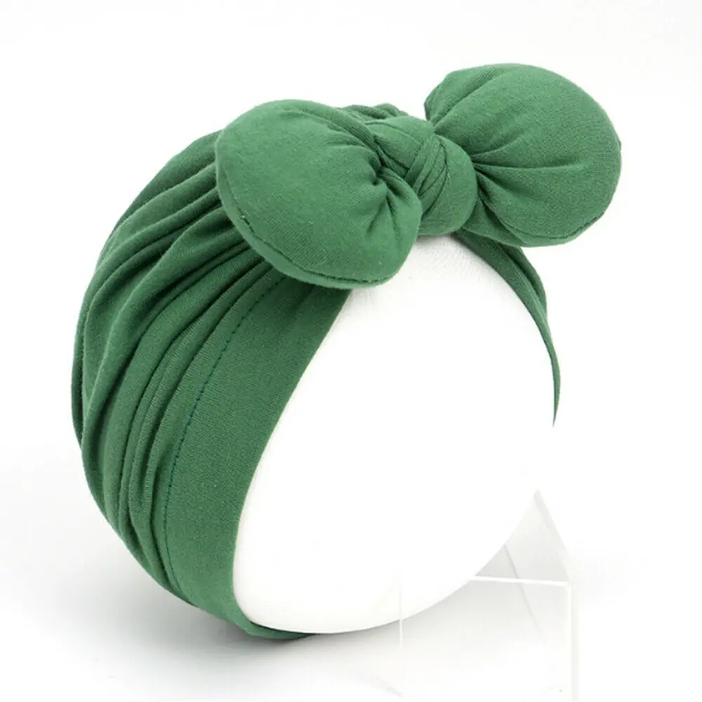 Newborn Toddler Baby Girls Turban Soft Silk Beanie Big Bow Hat Cap Wrap Headwear Headband Hats Accessories Candy Color Cute - Color: Green