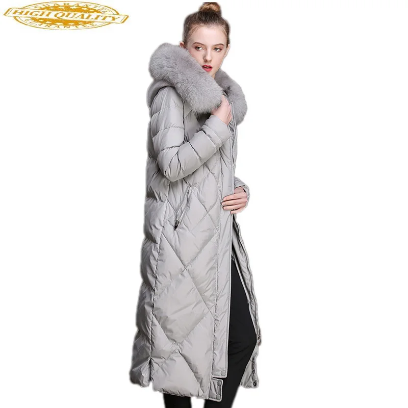 Fashion Woman Down Jacket High Quality Big Fox Fur Collar Pink Black Long Coat Women's Jackets Chamarras De Mujer KJ487 Fashion Woman Down Jacket High Quality Big Fox Fur Collar Pink Black Long Coat Women's Jackets Chamarras De Mujer KJ487