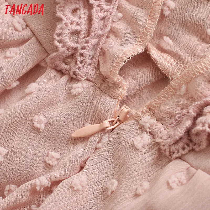 Tangada женское элегантное Сетчатое платье в розовый горошек с вышивкой, с бантом, с открытой спиной, с длинным рукавом, женское длинное пляжное платье, vestidos 3W76