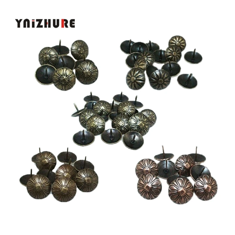

50Pcs Iron Upholstery Nail Antique Jewelry Case Box Sofa Decorative Tack Stud Pushpin Decorative Furniture Nails With Flower