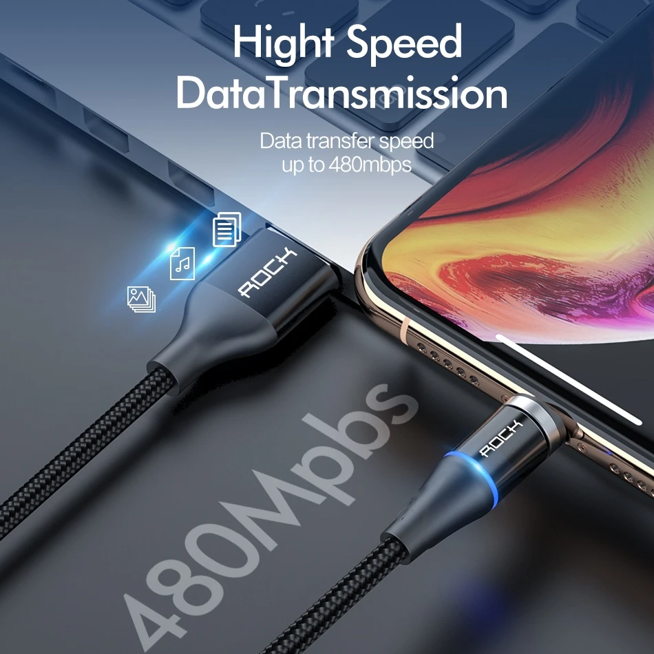 Магнитный кабель ROCK 2M 5A Micro usb type C для iPhone 7 XS samsung S8 Быстрая зарядка магнитные кабели для мобильных телефонов