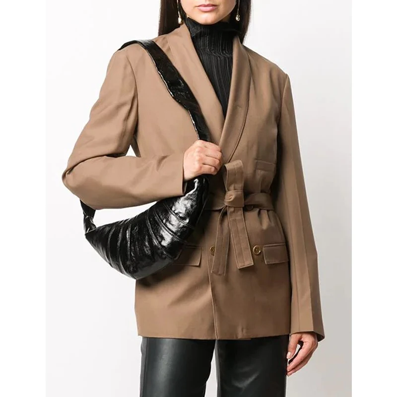 

Autumn Winter New 11.7 High End Fashion Double Breasted Solid Color Blazer Coat Women Wool Blend With Belt Outerwear