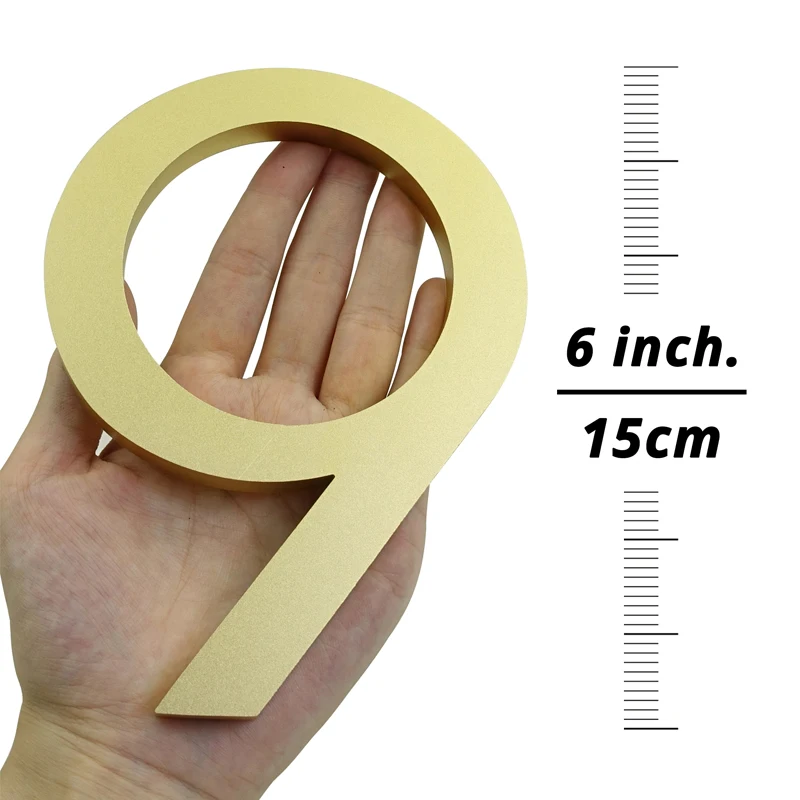 152mm Floating House Number Outdoor 6 inch Golden Aluminum Alloy Apartment Door Number Mailbox Address Sign #0-9 With Screws 1pc