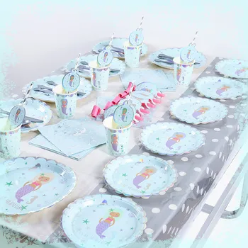 

New hot silver mermaid princess children's birthday theme paper cup tissue paper towel party supplies mermaid party