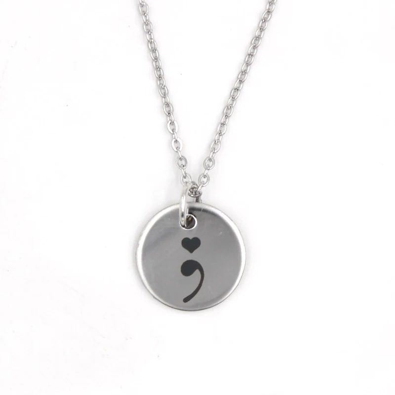 

1PC Stainless Steel Necklace Semicolon Necklace Depression Awareness Necklace Warrior Mental Health Suicide Jewelry Gifts