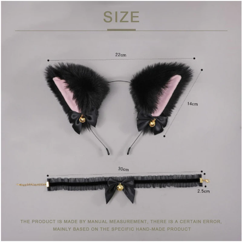 ZZYY Black Cat Ears Cosplay Accessories Set Lolita Sexy Lace Collar Kawaii Headband Cute Gothic Decor Pink Headdress Soft 2021
