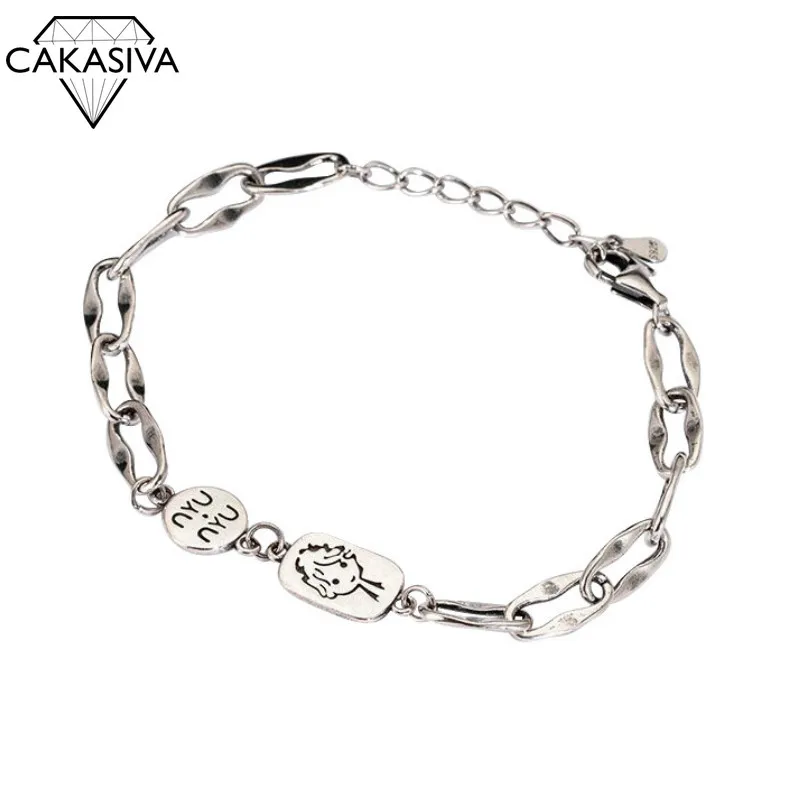 

S925 Sterling Silver Retro Thai Silver Bracelet Female Simple Hand Jewelry New Style Student Silver Chain with Letters
