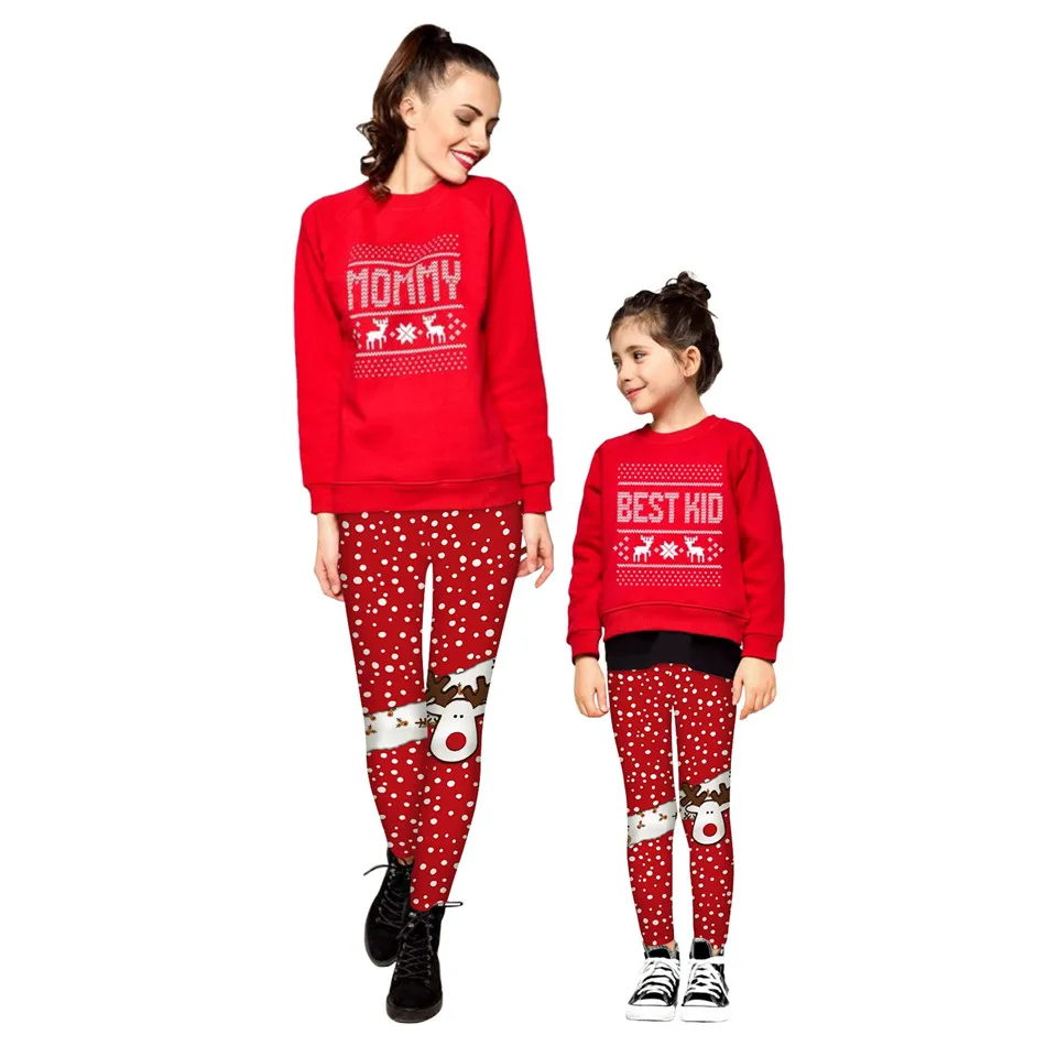 

Newest Christmas Leggings Family Matching Mother Daughter Pants Stripe Printed Trousers Elastic Fitness Girls Sport Leggings