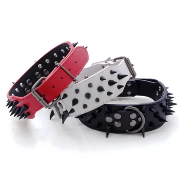 

2" Wide Sharp Pitbull Bulldog Big Dog Collar Spiked Studded Adjustable Leather Dog Collars For Labrador Dogs Boxer