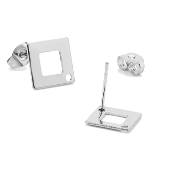 

20pcs/lot Stainless Steel Jewelry Findings Hollow Square 10mm Stud Ear Post W Loop Unique Earring Making Components