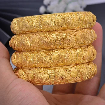 

WANDO 4Pcs/lot Top Quality Dubai Gold Color Bangles For Women Vintage Bride Wedding Bracelet Bangles Africa Arab Jewelry