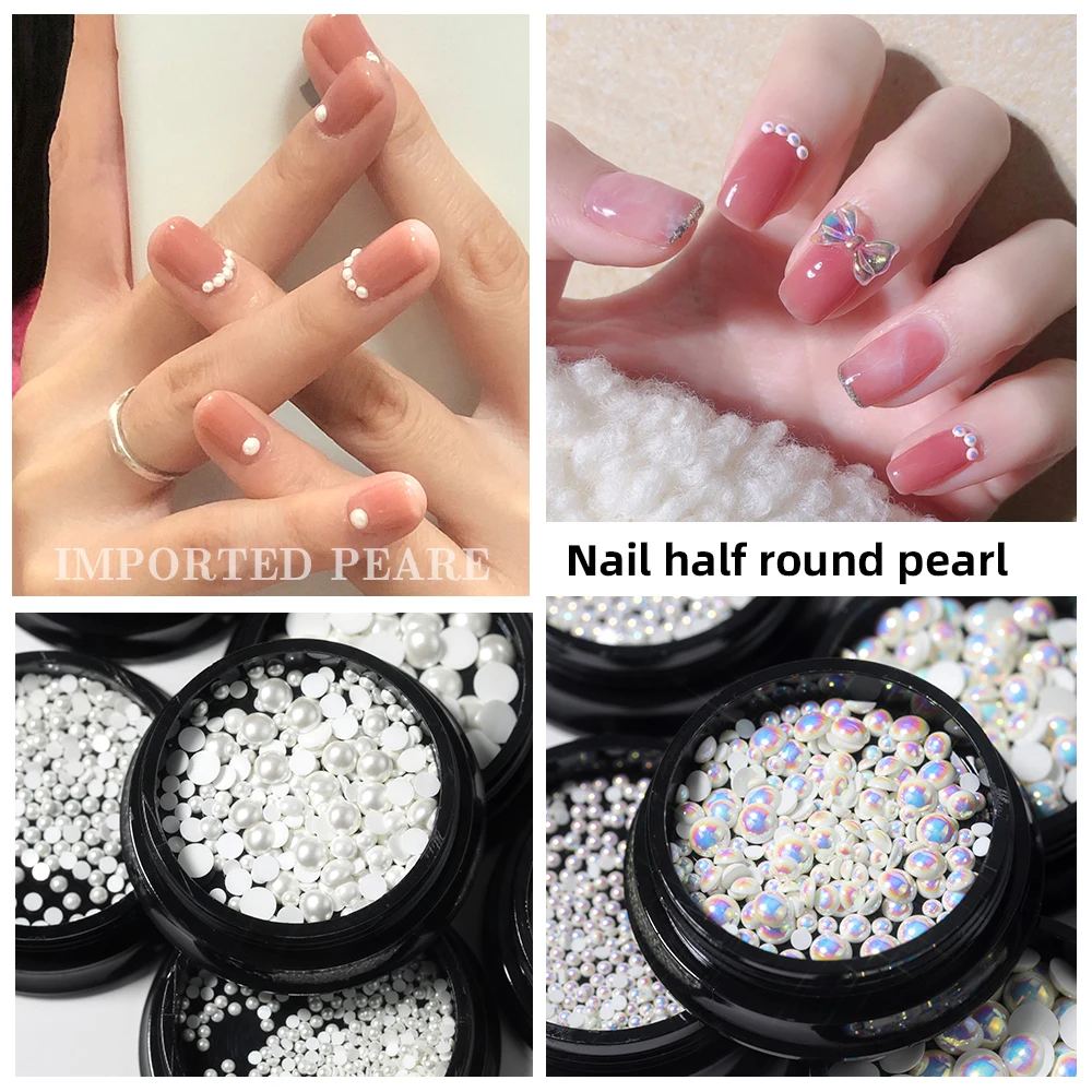 Mix Size White Nail Art Tips Half Pearls 3D Nail Beads Rhinestone  Decoration !