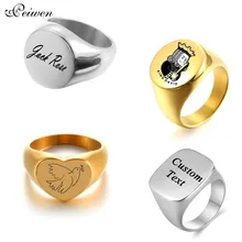 

Personalize Customized Round Ring For Men Women Glossy Stainless Steel Custom Heart Ring Engrave Photo Text Rings Punk Jewelry