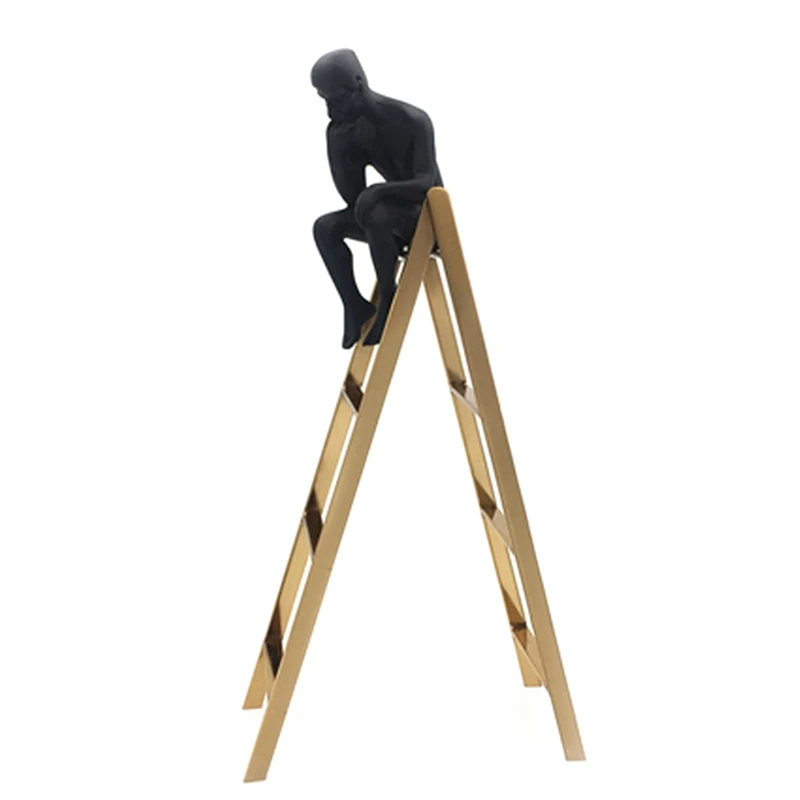 

Thinker Sculpture Cute Thinker on the Stairs Window Display Bookshelf Classical Home Decoration Black Man