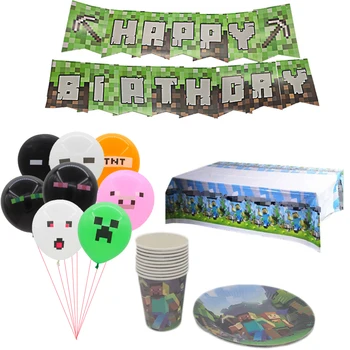 

Minecrafts Pixel Game Latex Balloons My World Decoration Supplies Disposable Tablecloth Plate Birthday Party Balloons Kid Gifts