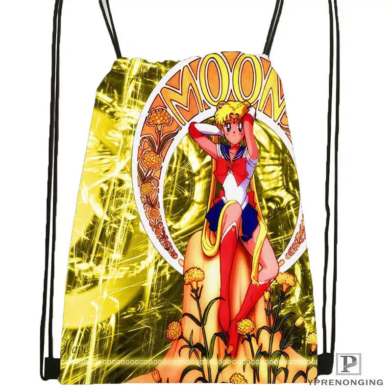 Drawstring Backpack Пользовательские Сейлор Мун походная сумка на шнурке милый рюкзак дети ранец(черная спина) 31x40 см#180531-02-08 - Цвет: Drawstring Backpack