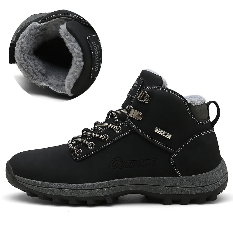 VESONAL/брендовые качественные мужские ботинки из искусственной кожи для мужчин; зимние теплые короткие плюшевые кроссовки для взрослых; Мужская модная дышащая обувь для ходьбы - Цвет: Black Boots