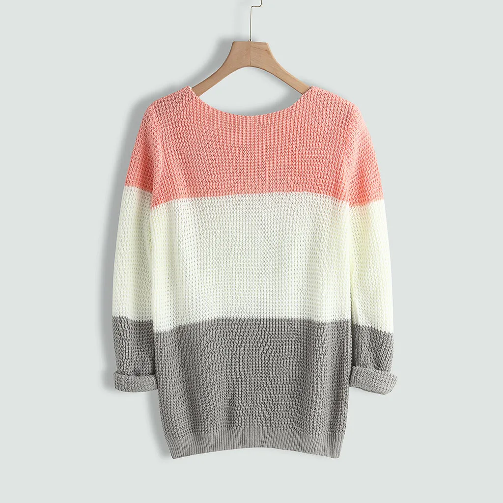 Новинка, женские свитера с круглым вырезом, Повседневные вязаные свободные топы с длинными рукавами, облегающий пуловер, осенне-зимняя одежда - Цвет: PK