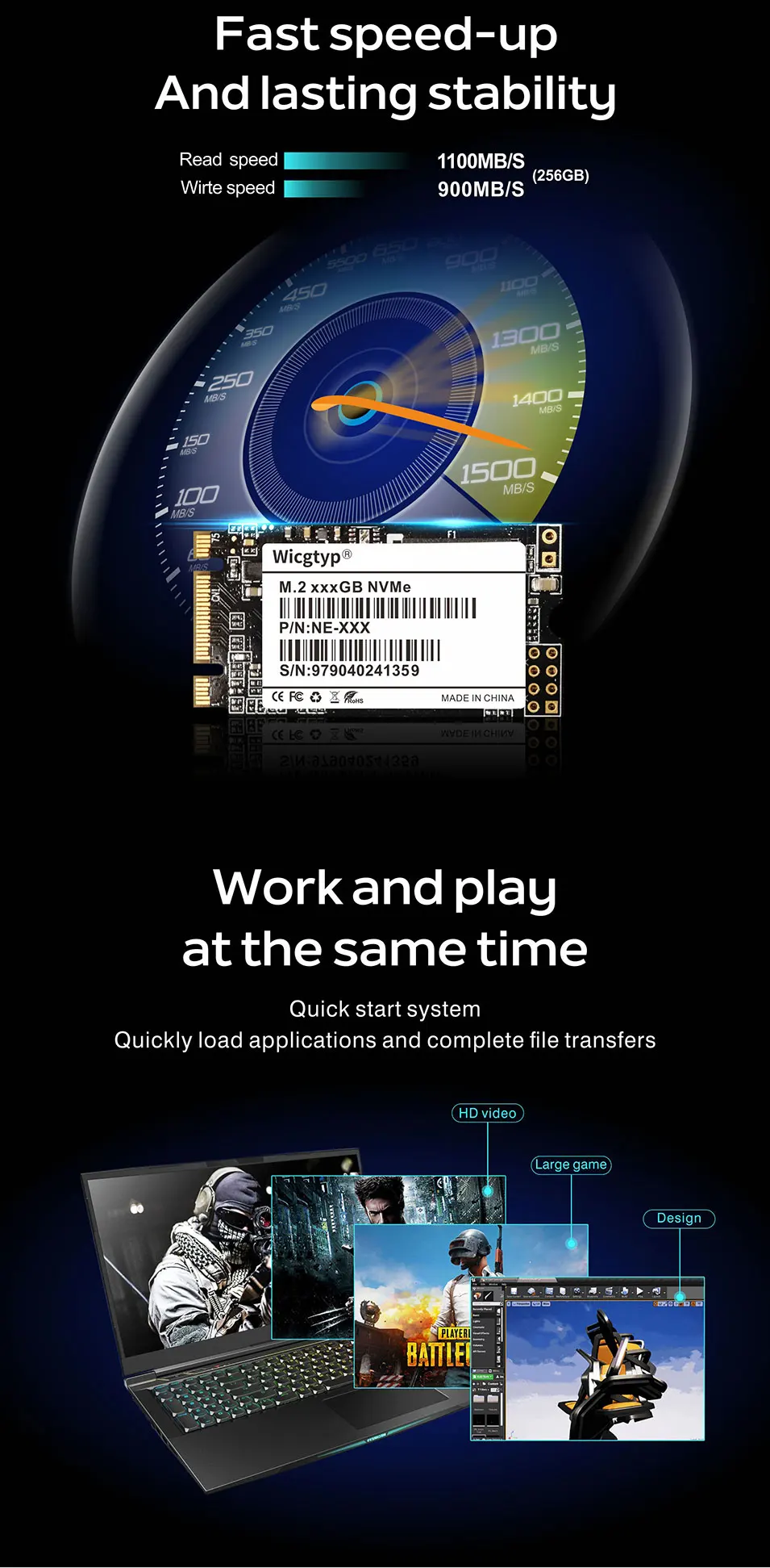 Wicgtyp PCIE NVME 22*42 SSD 128 ГБ 256 512 1 ТБ твердотельный накопитель для ноутбука, настольного компьютера, твердотельных дисков для LENOVO для DELL