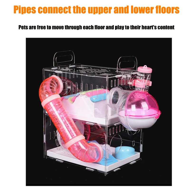Acrylic Hamster Cage Transparent Villa Guinea Pig Basic Cage House Toy Supplies Package With Pipe Small Pet Oversized Nest pet house pet cage