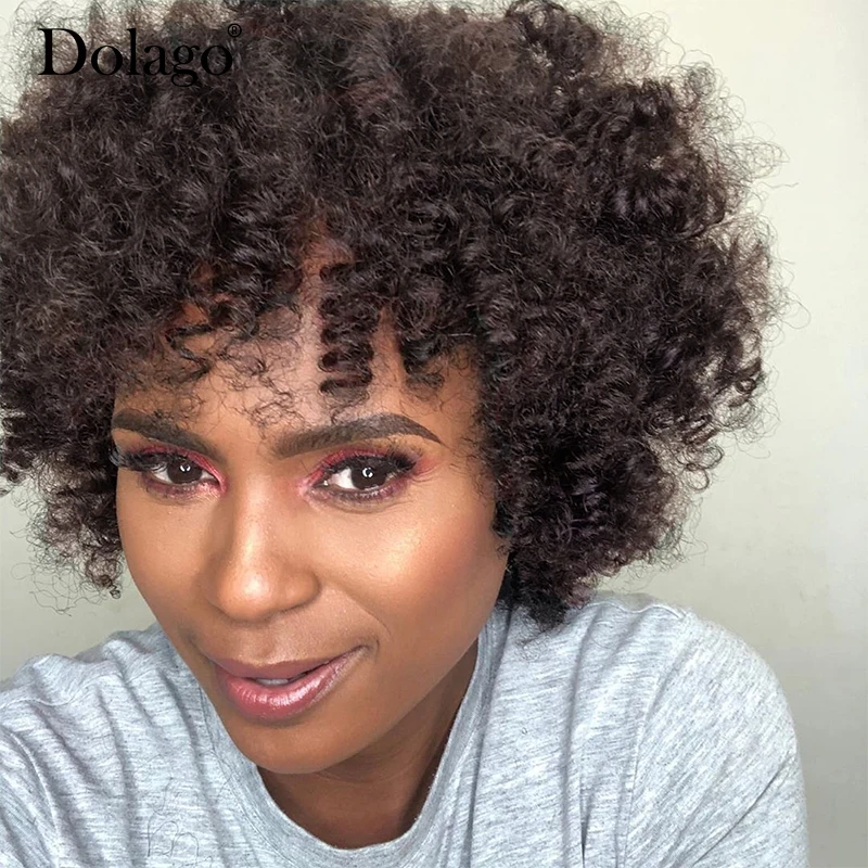 #4 Dark Brown Natural Curly Human Hair Wigs Easy To Wear And Style Breathability Full Machine Wig