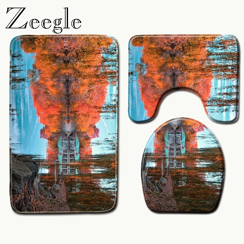 Zeegle коврики для ванной комнаты, Противоскользящий коврик для ванной, набор, коралловый флис, напольный коврик, моющийся, ванная комната, туалет, коврики, поглощающий ковер
