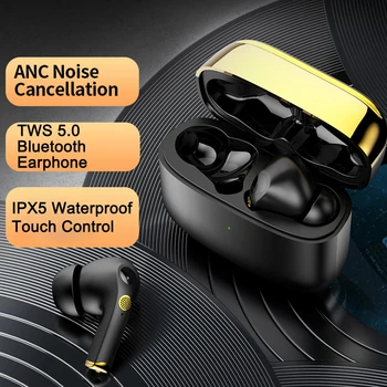 Auriculares TWS, inalámbricos por Bluetooth 5,0, Auriculares ANC con cancelación de ruido, resistentes al agua con micrófono