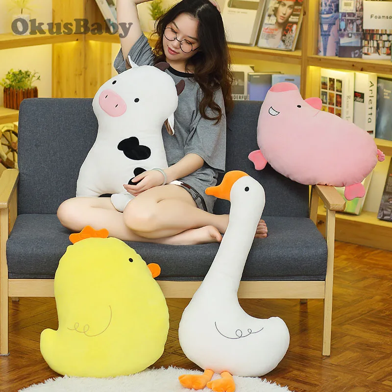 

2020 Soft Stuffed Farm Animal Toy Goose plush doll Cute pig cartoon cow plush toy baby sleeping simulation pillow Children Gift