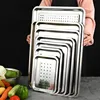 Stainless Steel Rectangle Hollow Drain Tray Thickened Fruit Vegetables Storage Plate Oil Water Filter Pan Kitchen Accessories 2