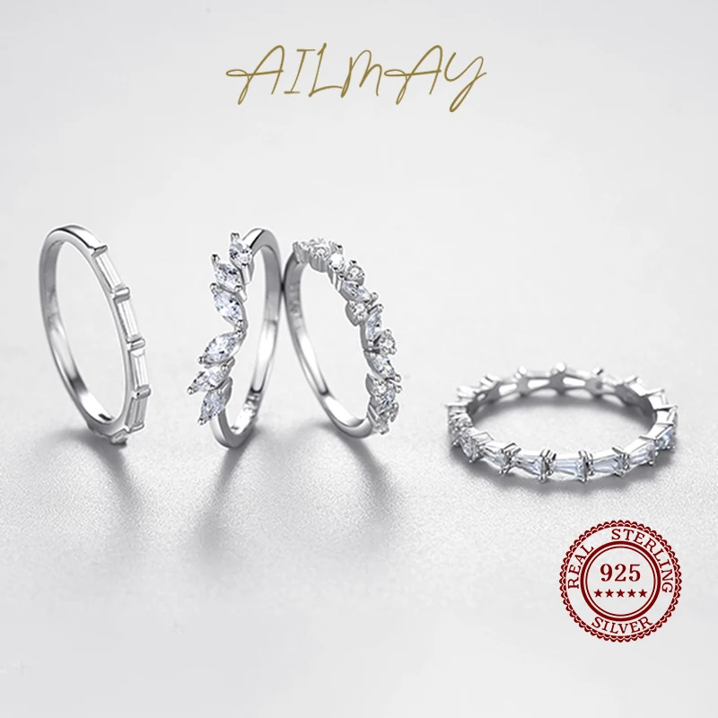 925 Sterling Silver Stackable Zirconia CZ Ring Simple Geometric Design Wing Finger Ring Fine Female Fashion Jewelry