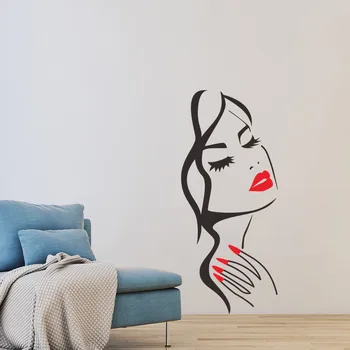 

Sale Beauty Salon Hairstyle Room Decoration Hand Girl Face Wall Sticker Nail Shop Decoration Design Art Poster Mural Decals Hot