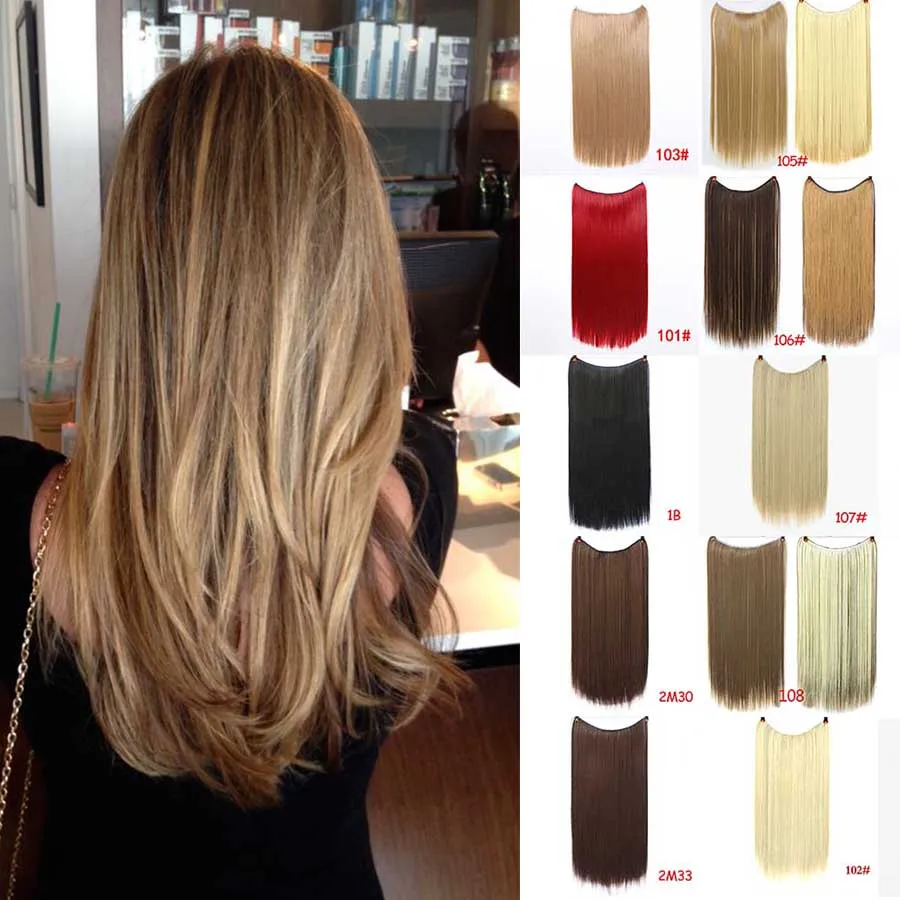 

MUMUPI Curly Secret Wire No Clip Hair Extensions Natural Hidden Wire Synthetic Hairpieces Adjustable Transparent Wire