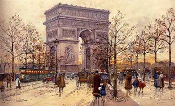 

5 Handmade Art Paintings by College Teachers - Arch of Triumph Parisian cityscape Eugene Galien Laloue - Oil Painting on Canvas